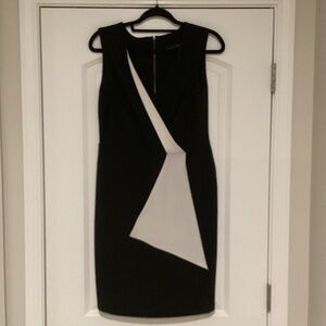 Chetta B Black Midi Sheath Dress with White Geometric Panel